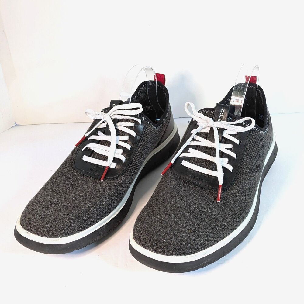 Cole Haan Black Knit Slip-On Sneakers with White Laces and Red Accents